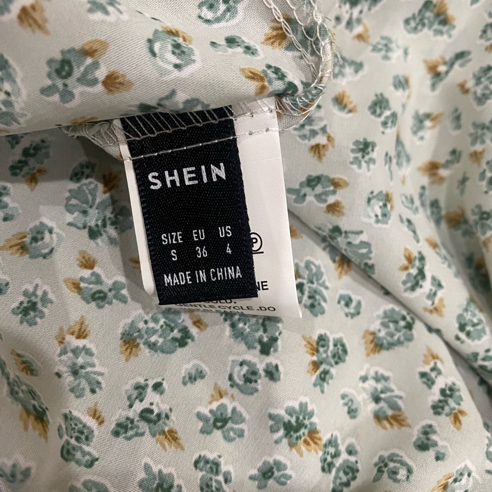 SHEIN Floral Smocked Midi Dress Small Cottagecore Open Back Tie 0013 - Picture 6 of 7